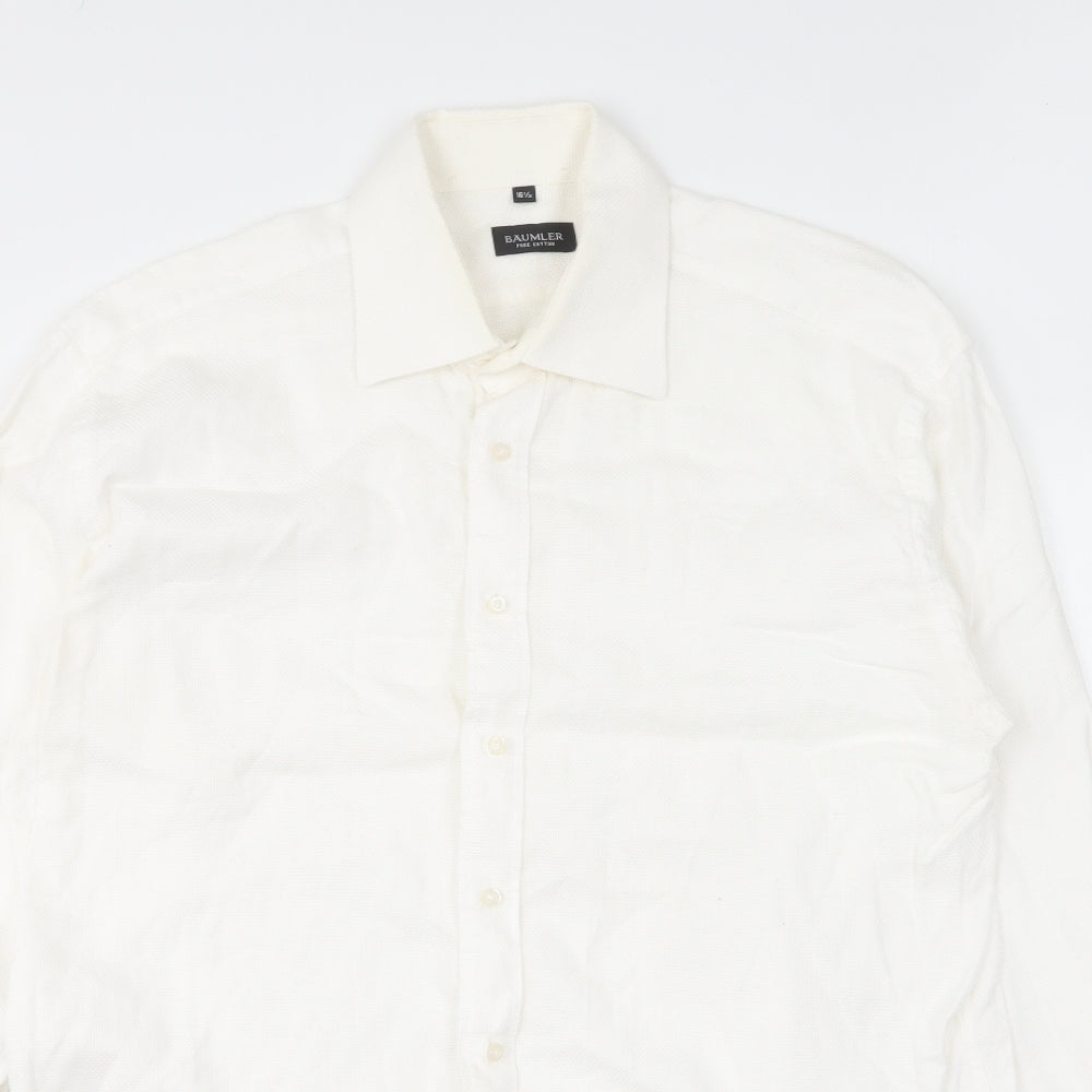 Baumler Mens Ivory Cotton Dress Shirt Size 16.5 Collared Button
