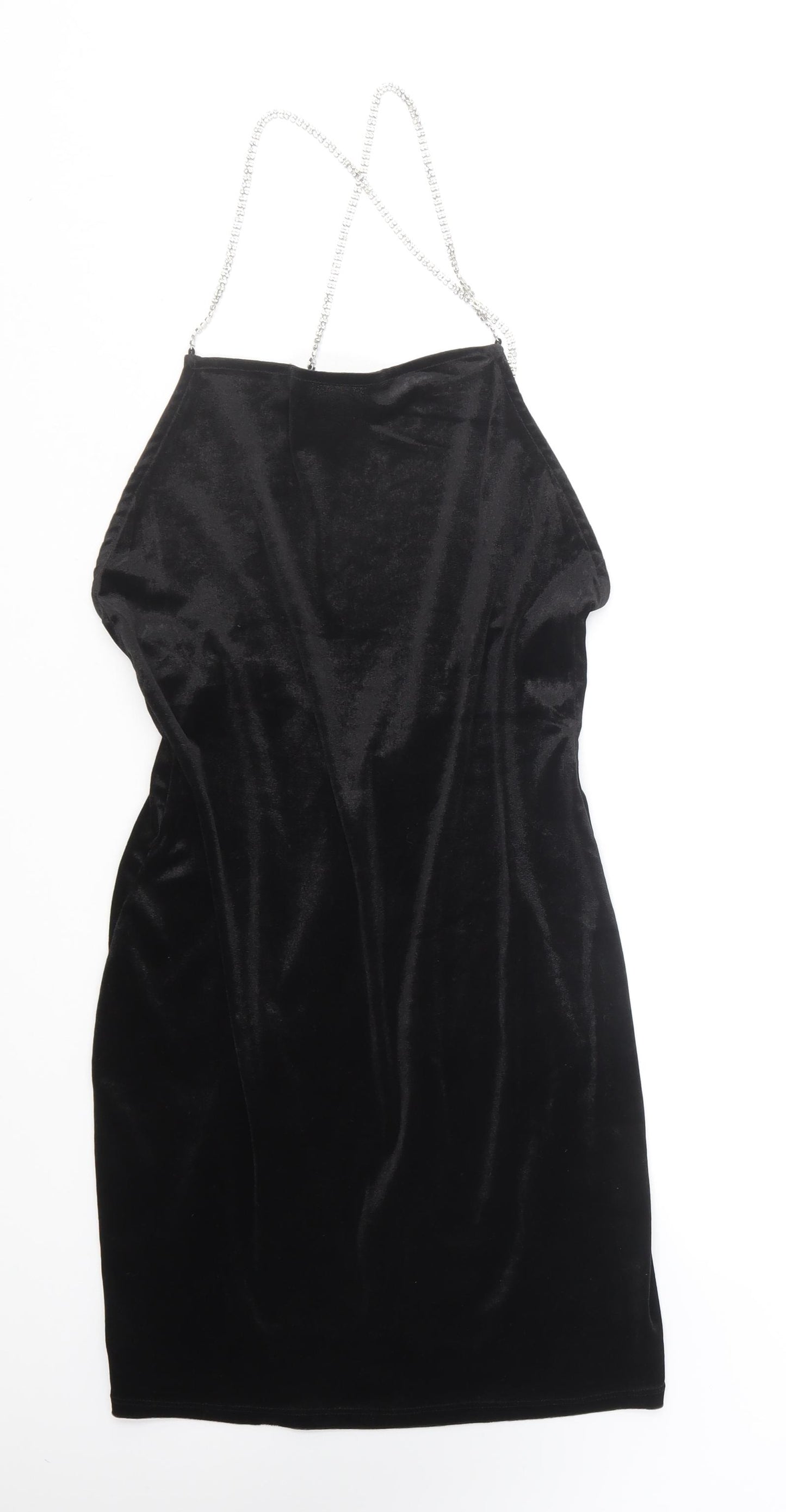 H&M Womens Black Polyester Bodycon Size M Halter Pullover - Rhinestone Straps