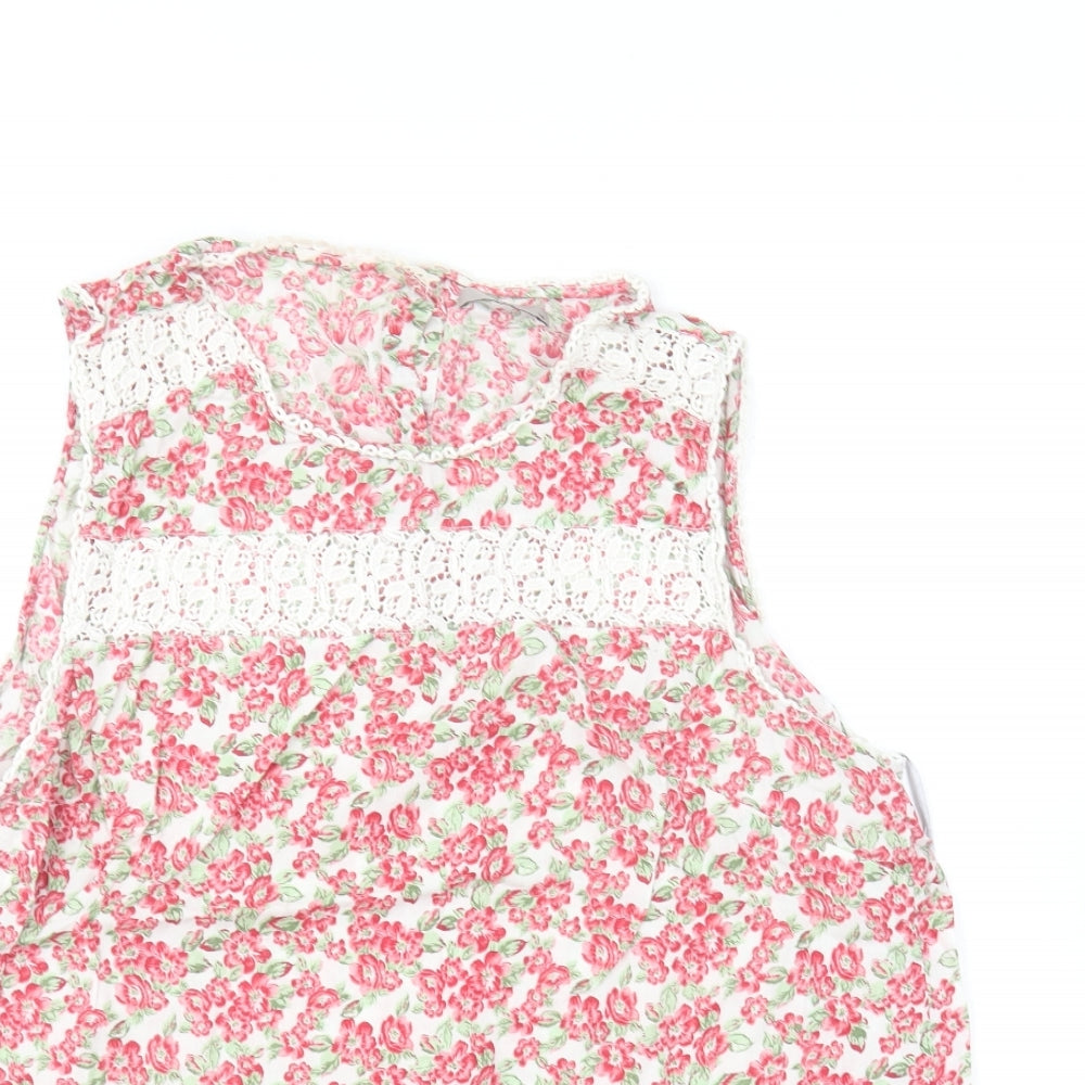 TU Womens Red Floral Cotton Basic Blouse Size 16 Round Neck