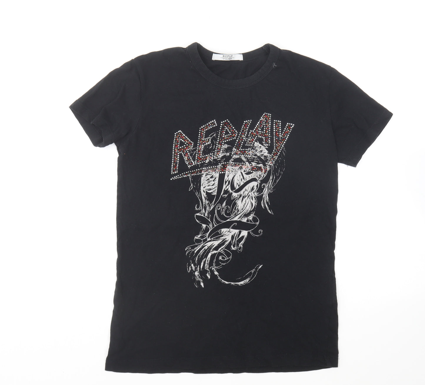 Replay Womens Black Cotton Basic T-Shirt Size S Round Neck - Replay