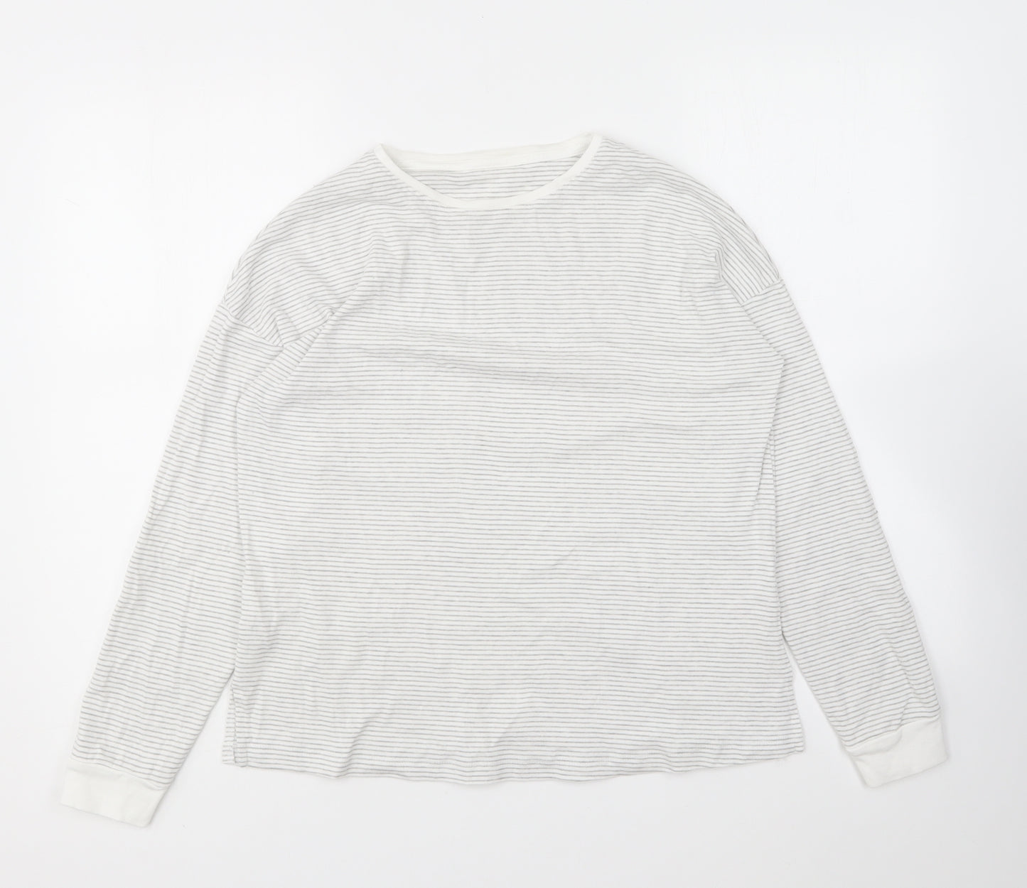 Dunnes Stores Womens Grey Striped Cotton Basic T-Shirt Size S Round Neck