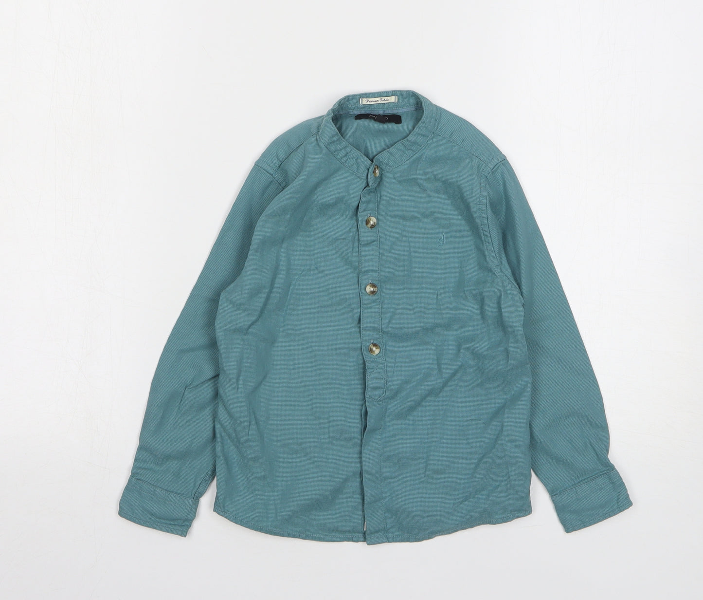 Marks and Spencer Boys Green Cotton Basic Button-Up Size 4-5 Years Round Neck Button