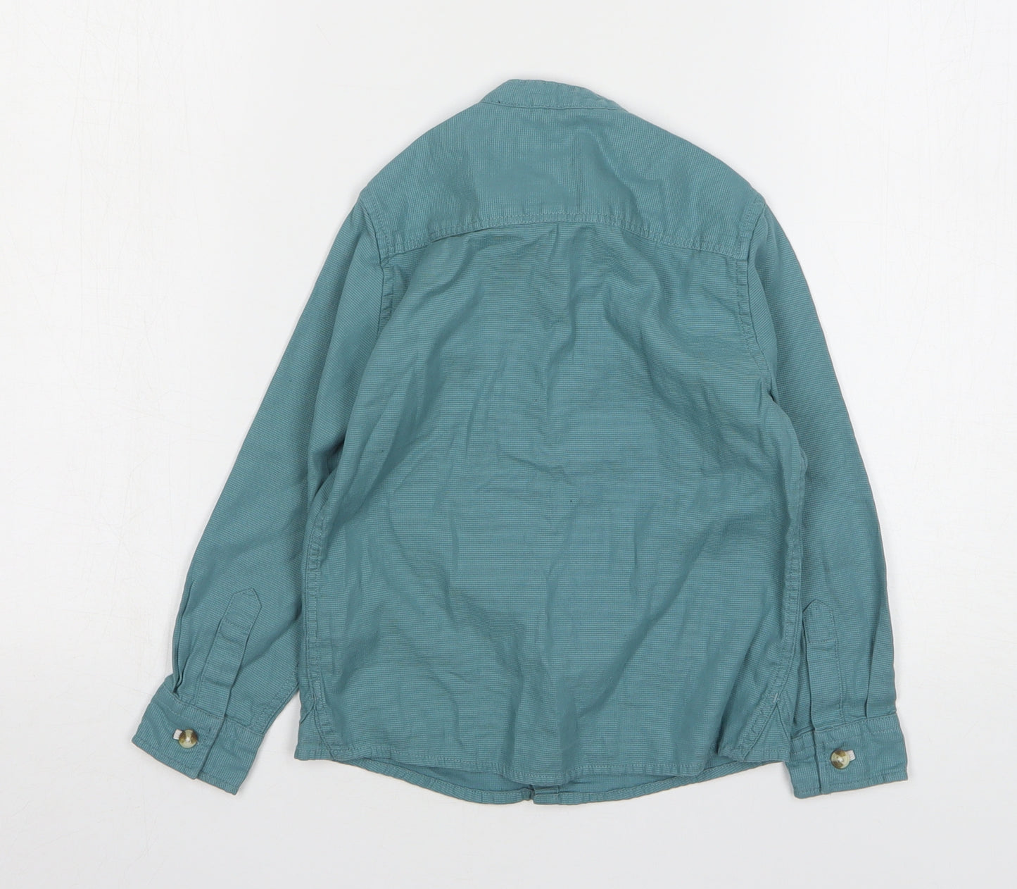 Marks and Spencer Boys Green Cotton Basic Button-Up Size 4-5 Years Round Neck Button