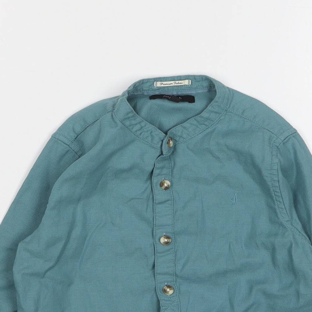 Marks and Spencer Boys Green Cotton Basic Button-Up Size 4-5 Years Round Neck Button