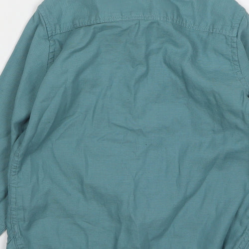 Marks and Spencer Boys Green Cotton Basic Button-Up Size 4-5 Years Round Neck Button