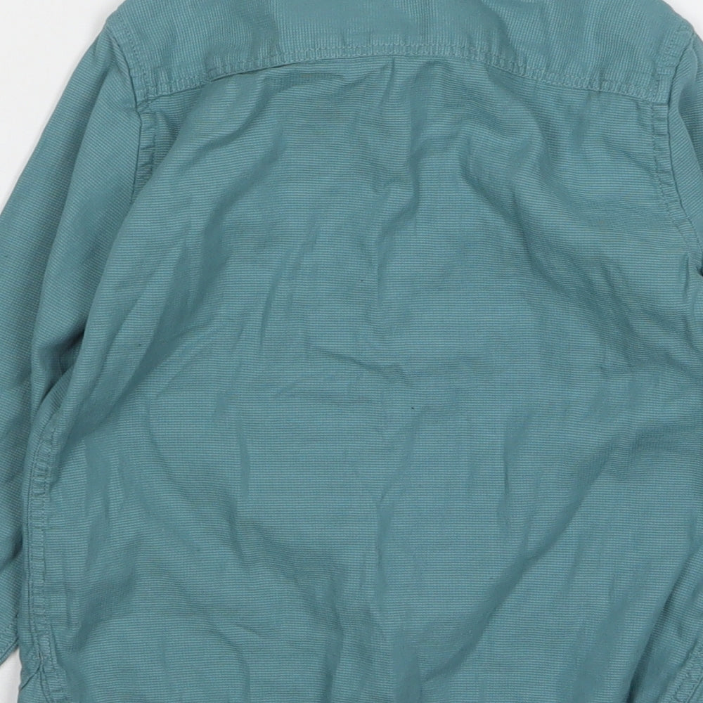Marks and Spencer Boys Green Cotton Basic Button-Up Size 4-5 Years Round Neck Button