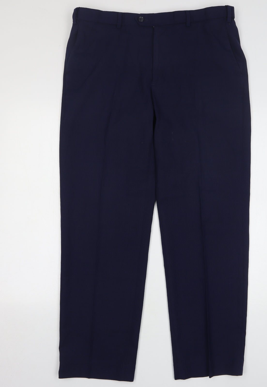 Marks and Spencer Mens Blue Wool Trousers Size 36 in L31 in Regular Zip