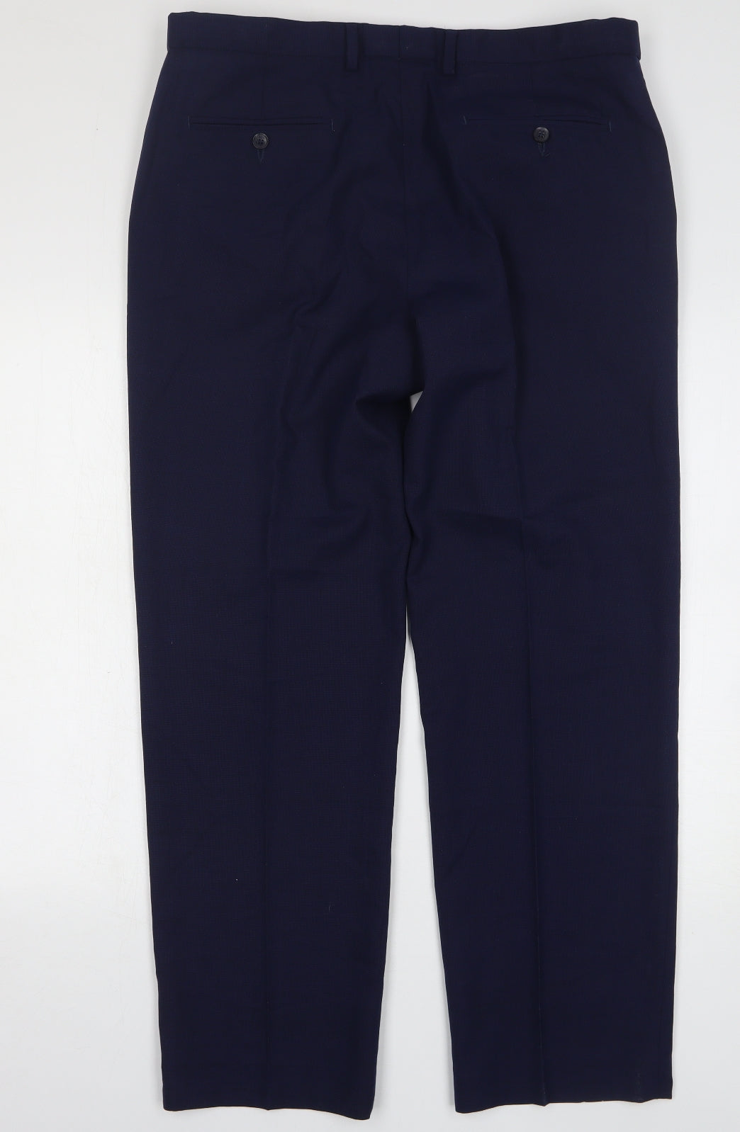 Marks and Spencer Mens Blue Wool Trousers Size 36 in L31 in Regular Zip