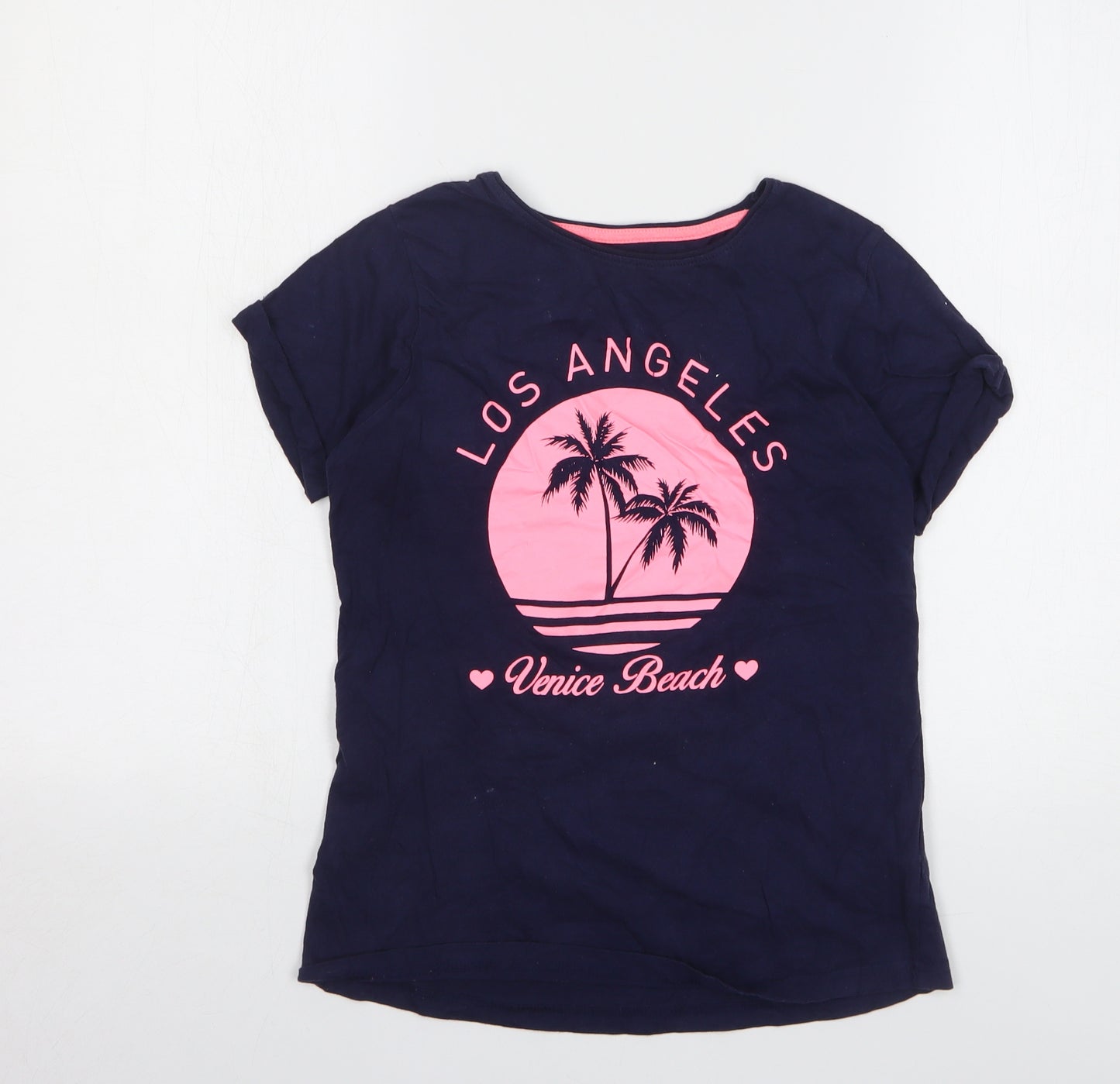 Young Dimension Girls Blue Cotton Basic T-Shirt Size 12-13 Years Round Neck Pullover - Los Angeles