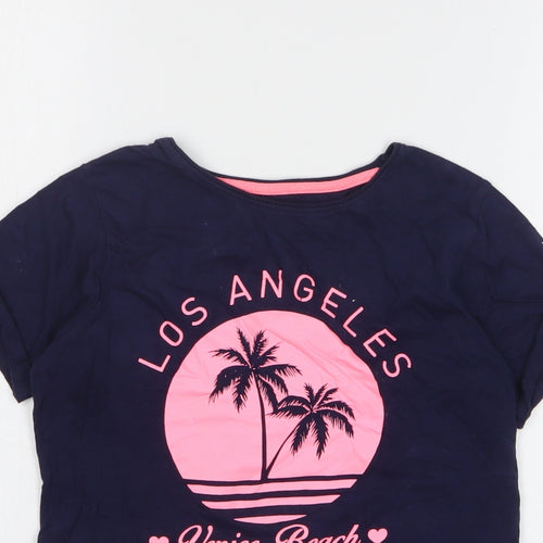 Young Dimension Girls Blue Cotton Basic T-Shirt Size 12-13 Years Round Neck Pullover - Los Angeles