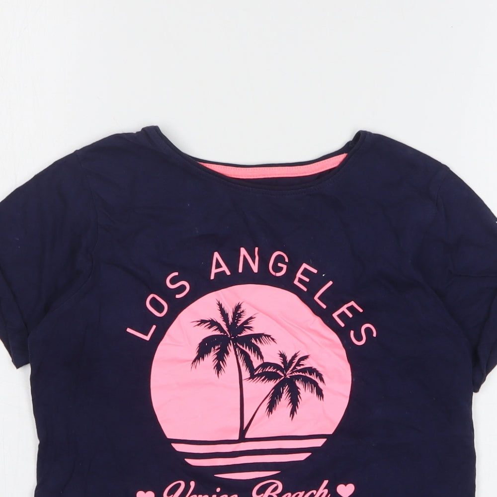 Young Dimension Girls Blue Cotton Basic T-Shirt Size 12-13 Years Round Neck Pullover - Los Angeles
