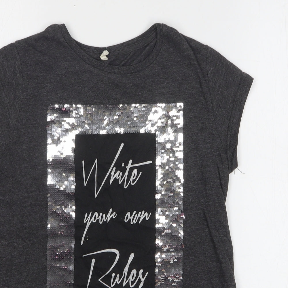 Young Dimensions Girls Grey Cotton Basic T-Shirt Size 11-12 Years Round Neck Pullover - Write your own rules