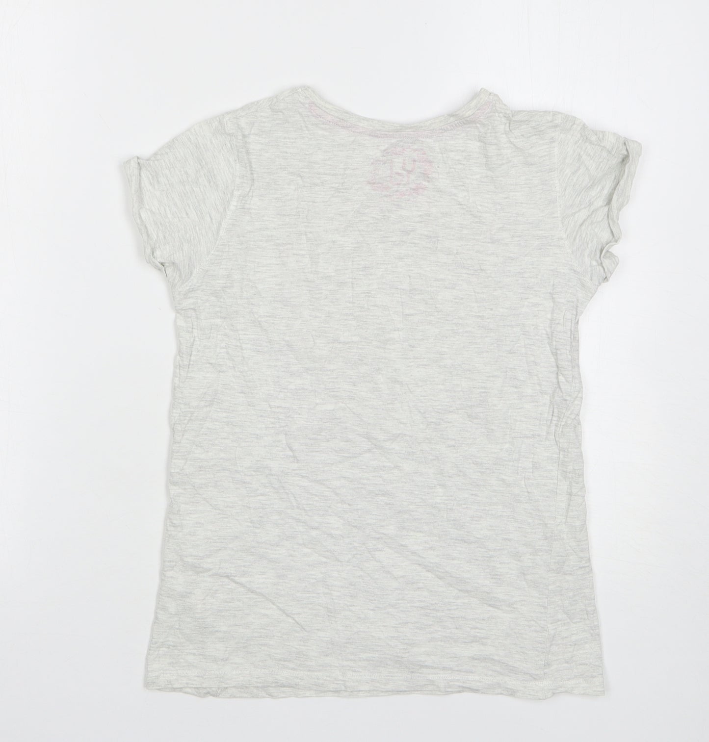 Young Dimension Girls Grey Floral Cotton Basic T-Shirt Size 11-12 Years Round Neck Pullover - Best Friends