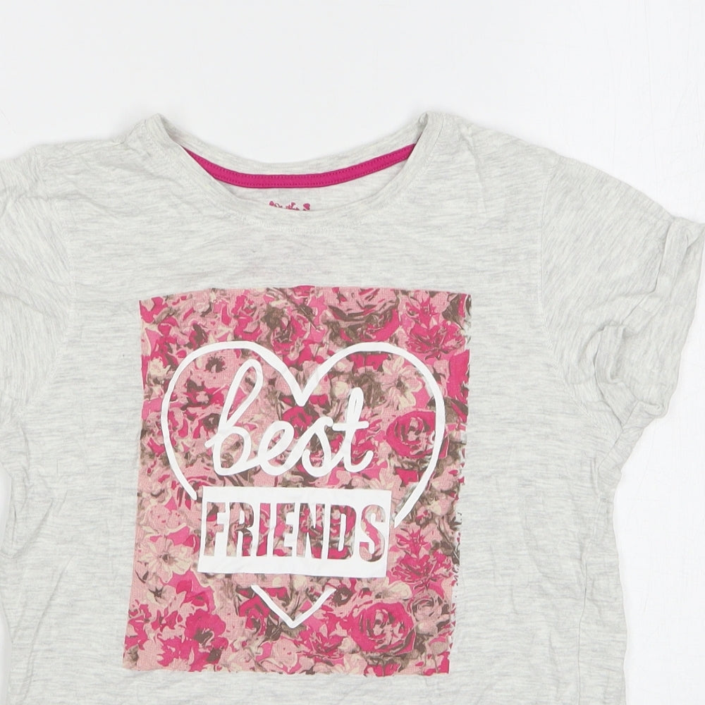 Young Dimension Girls Grey Floral Cotton Basic T-Shirt Size 11-12 Years Round Neck Pullover - Best Friends