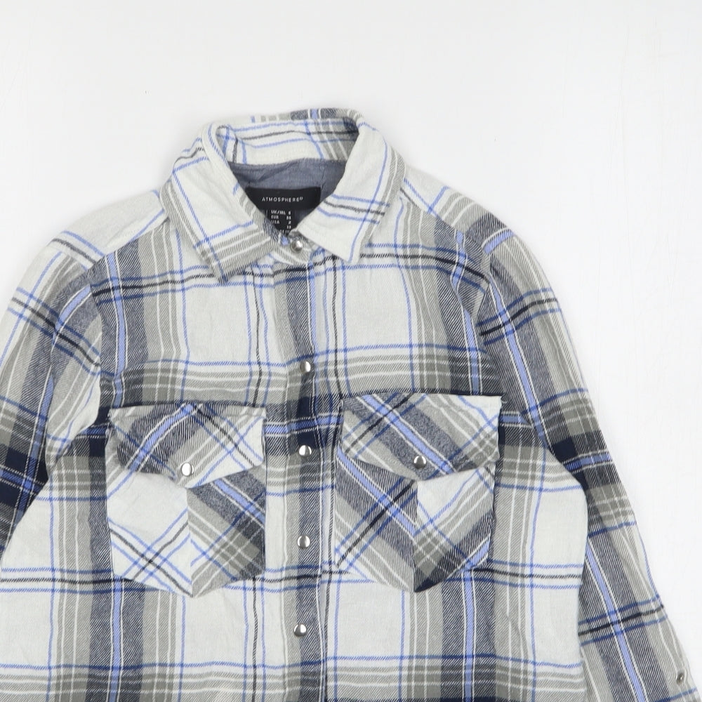 Atmosphere Womens Multicoloured Plaid Cotton Basic Button-Up Size 6 Collared