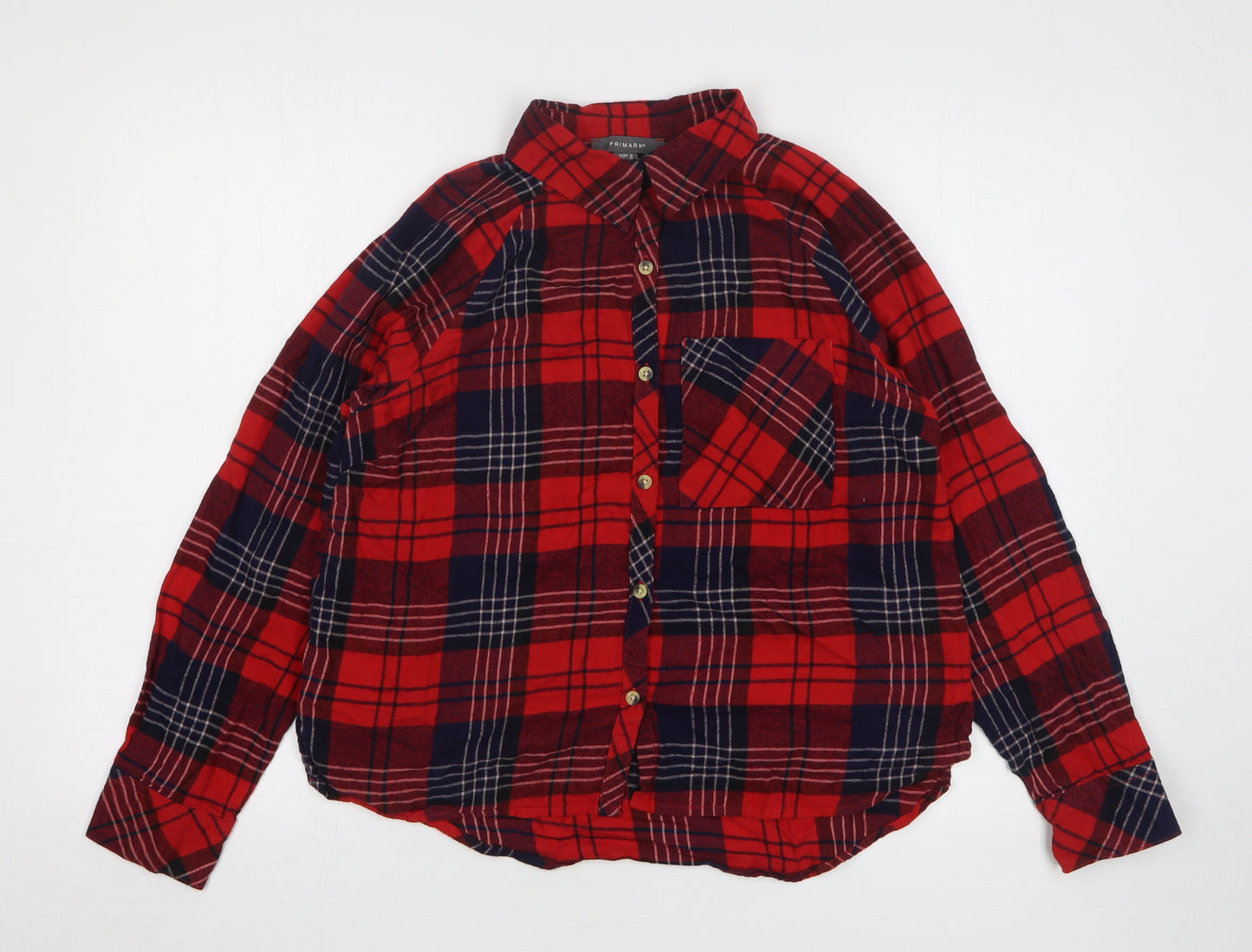 Primark Womens Red Plaid Cotton Basic Button-Up Size 10 Collared