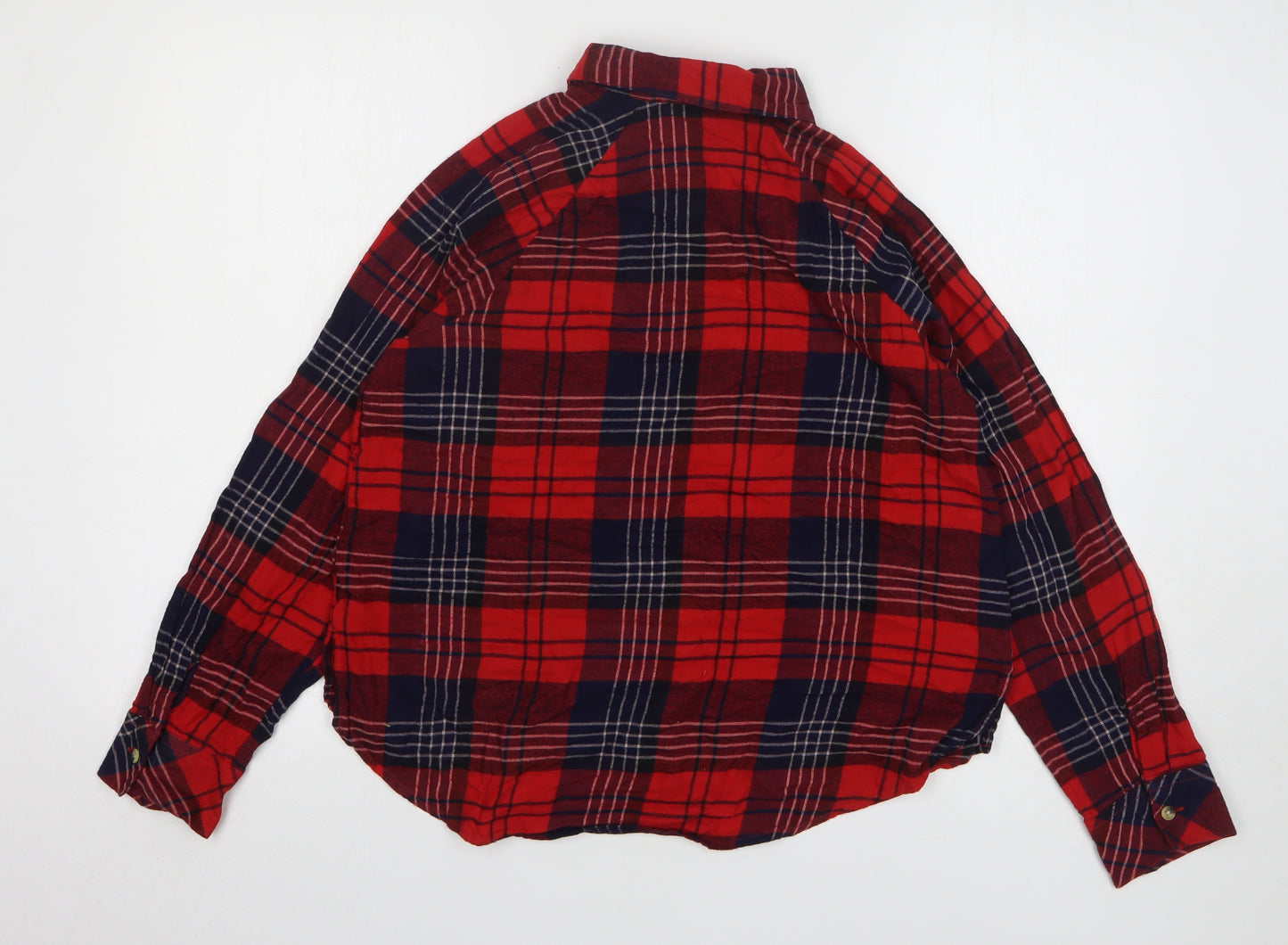Primark Womens Red Plaid Cotton Basic Button-Up Size 10 Collared