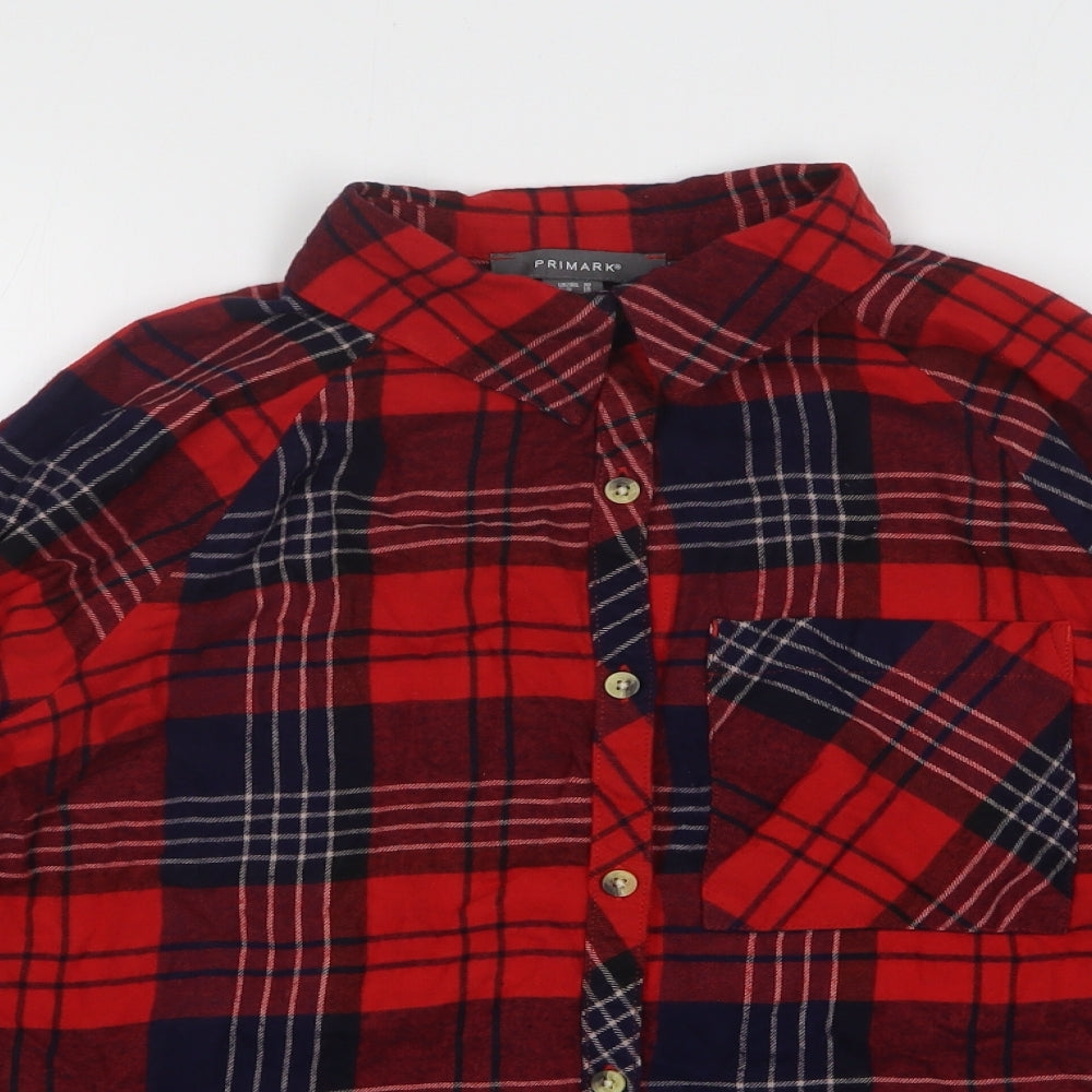 Primark Womens Red Plaid Cotton Basic Button-Up Size 10 Collared
