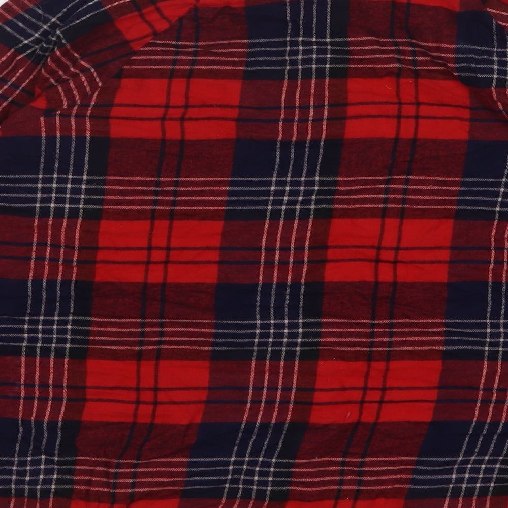 Primark Womens Red Plaid Cotton Basic Button-Up Size 10 Collared