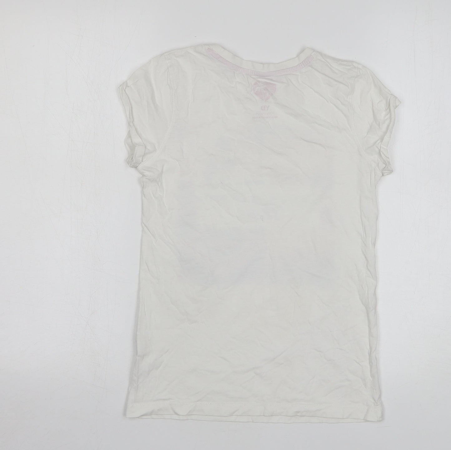 Primark Girls White Geometric Cotton Basic T-Shirt Size 11-12 Years Round Neck Pullover - Adventure