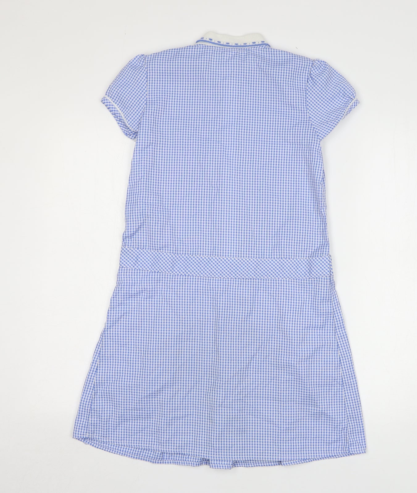 F&F Girls Blue Gingham Polyester A-Line Size 10-11 Years Collared Zip