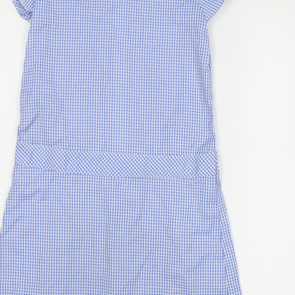 F&F Girls Blue Gingham Polyester A-Line Size 10-11 Years Collared Zip