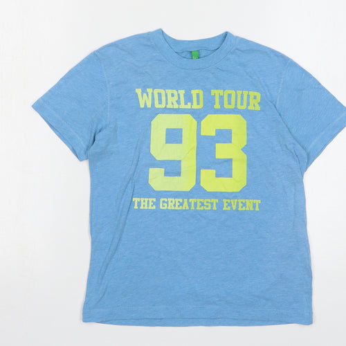 United Colors of Benetton Boys Blue Cotton Basic T-Shirt Size 7-8 Years Round Neck Pullover - World Tour 93