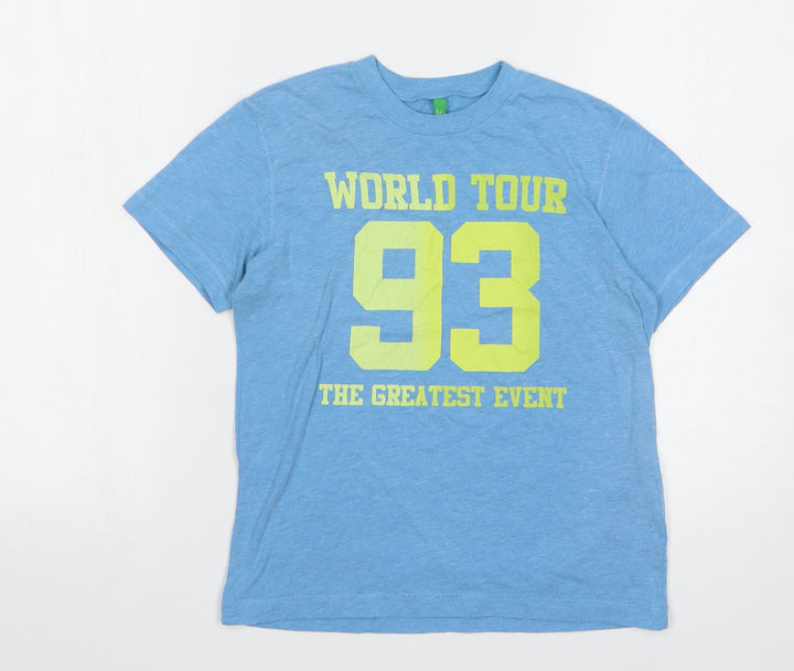 United Colors of Benetton Boys Blue Cotton Basic T-Shirt Size 7-8 Years Round Neck Pullover - World Tour 93
