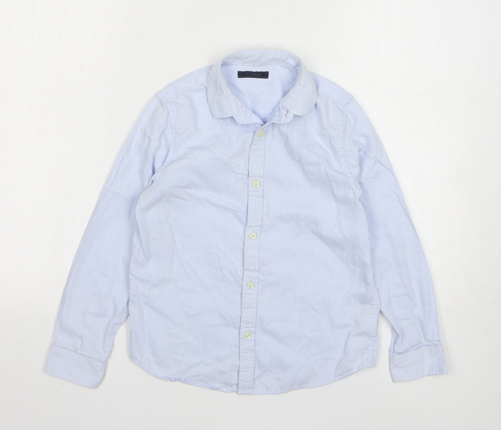Marks and Spencer Boys Blue Cotton Basic Button-Up Size 8 Years Collared Button