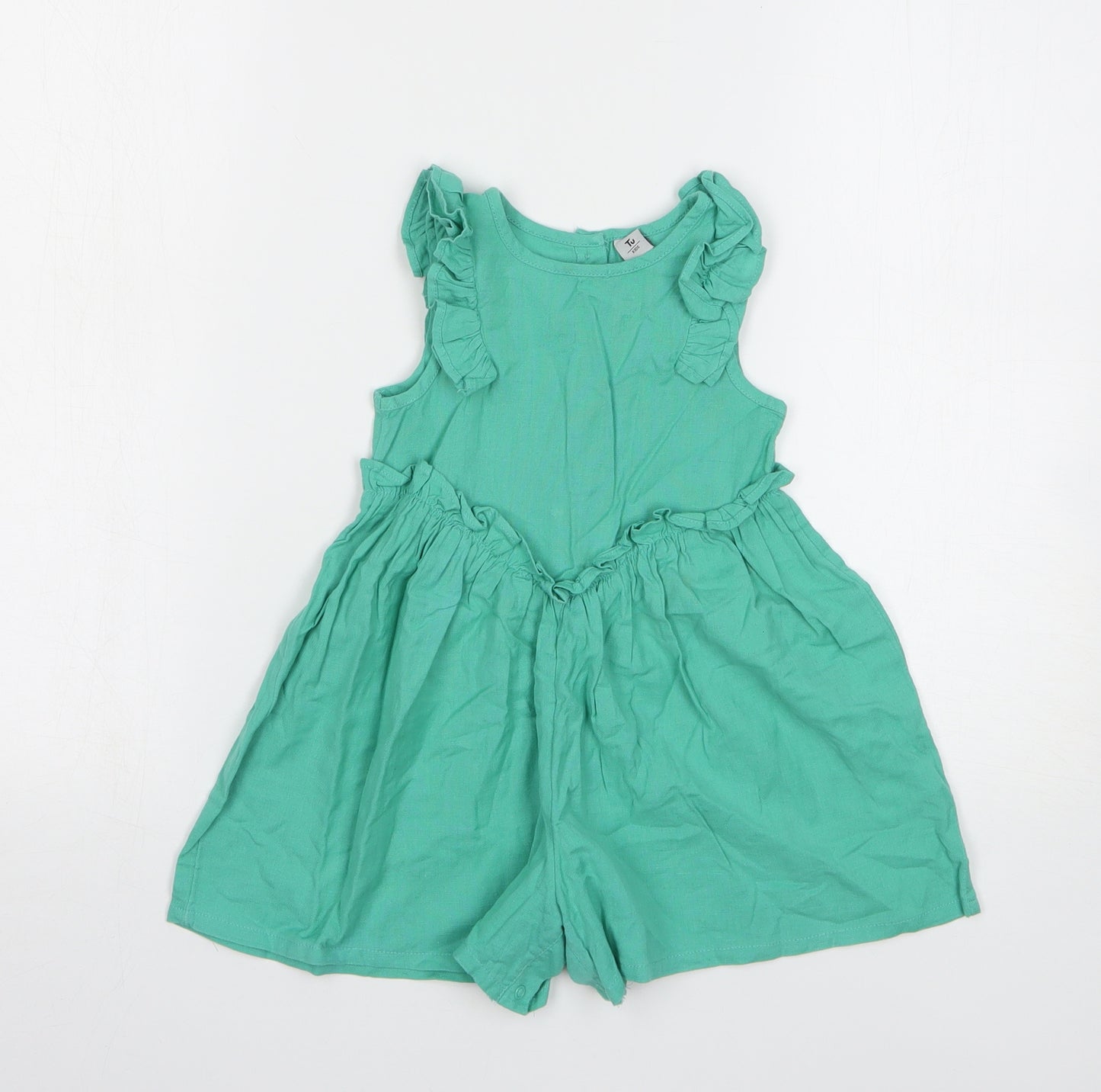 TU Girls Green Cotton Romper One-Piece Size 18-24 Months Button