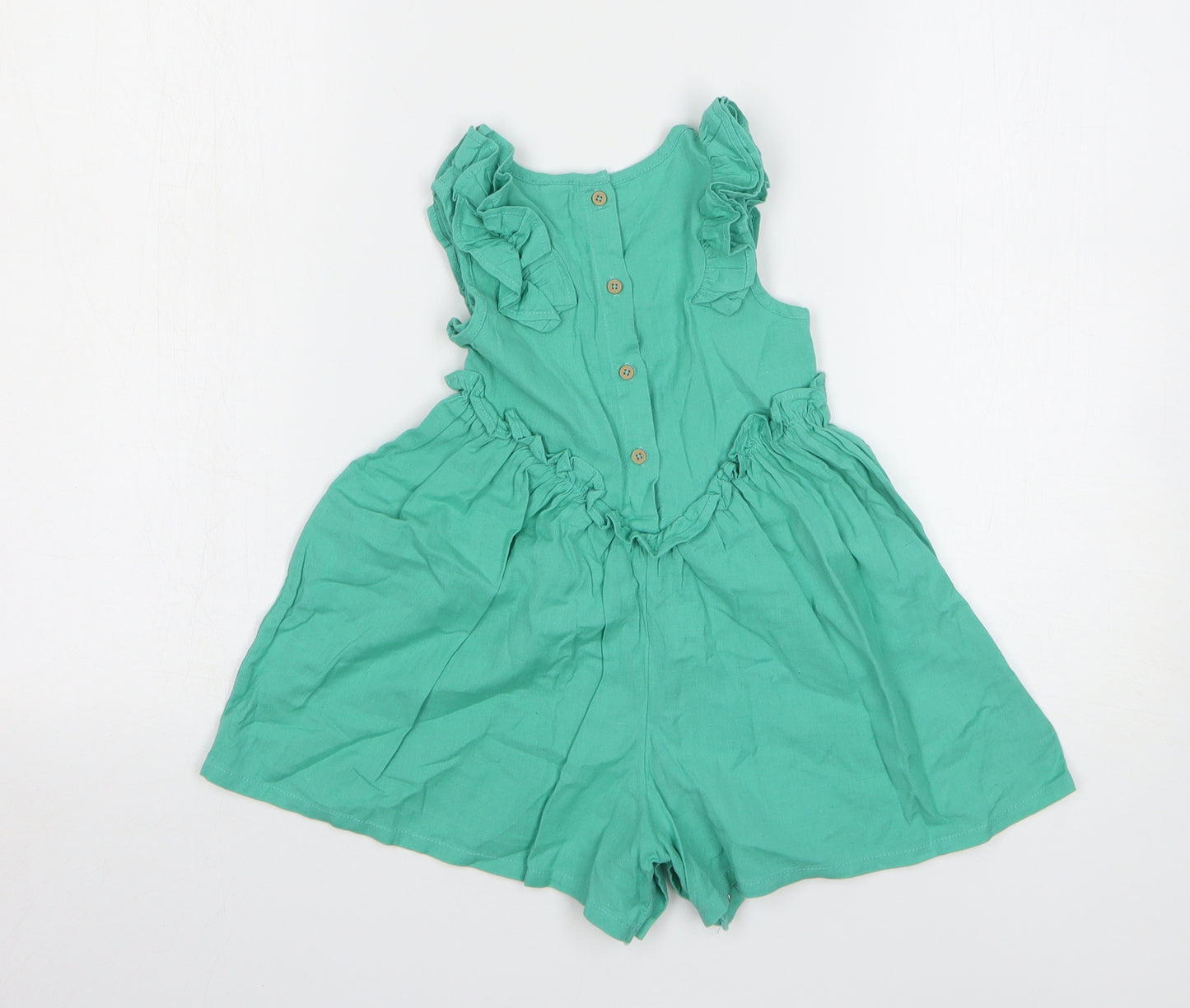 TU Girls Green Cotton Romper One-Piece Size 18-24 Months Button