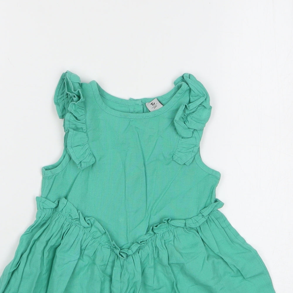 TU Girls Green Cotton Romper One-Piece Size 18-24 Months Button