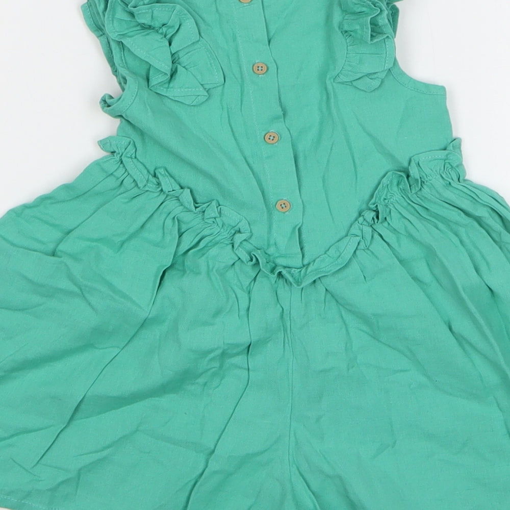 TU Girls Green Cotton Romper One-Piece Size 18-24 Months Button