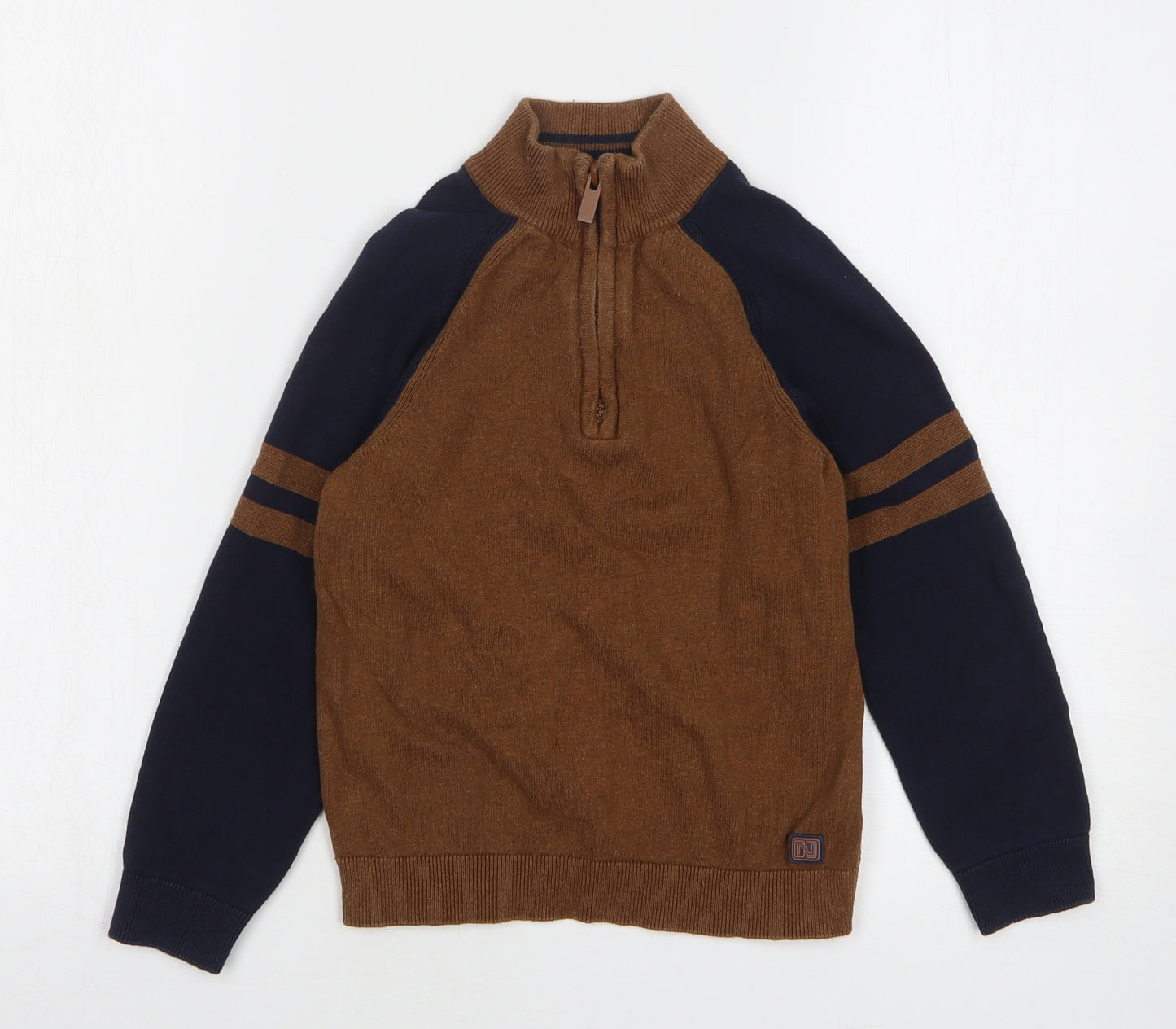 NEXT Boys Brown High Neck Cotton Pullover Jumper Size 7 Years Pullover
