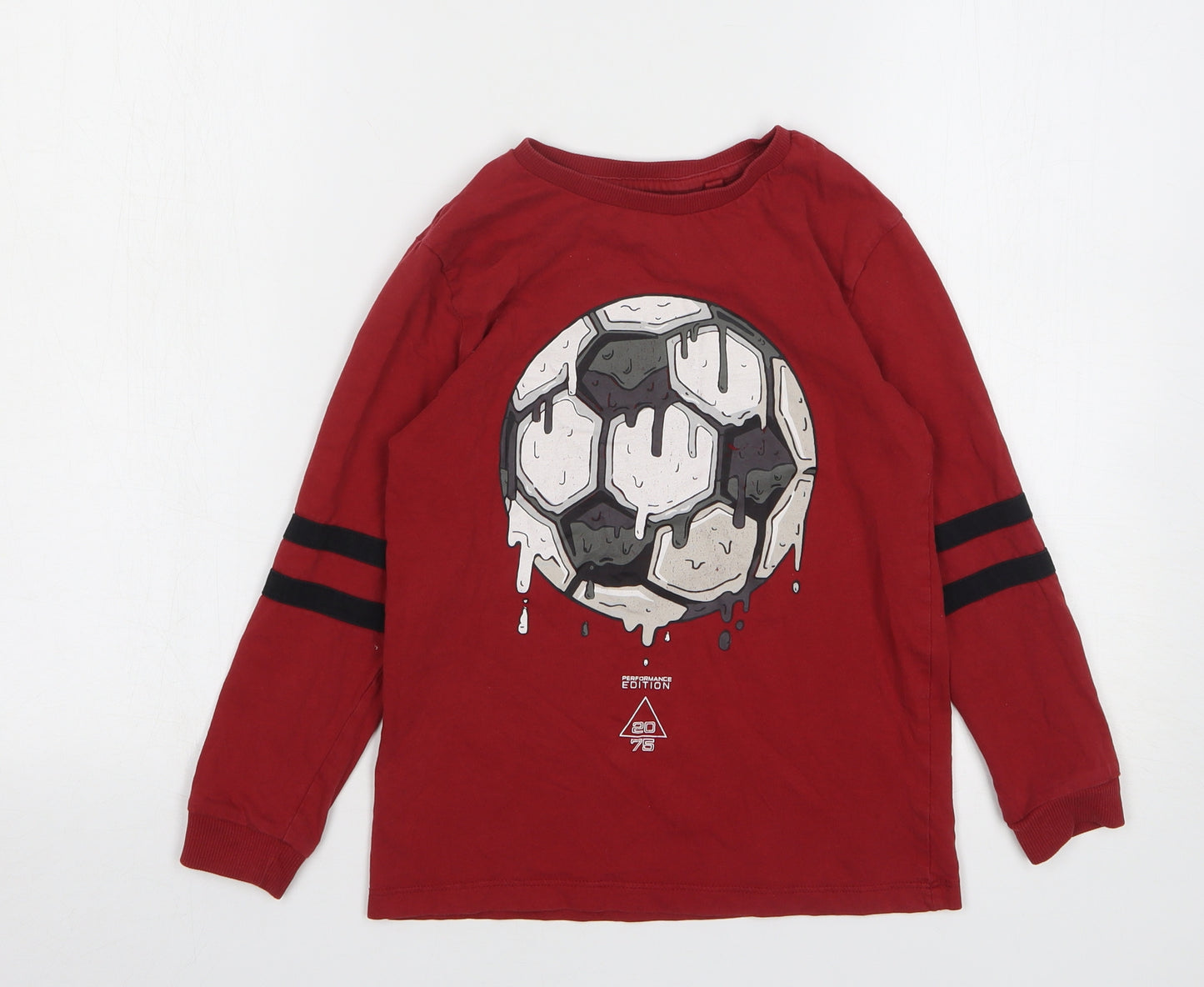 NEXT Boys Red Cotton Basic T-Shirt Size 8 Years Round Neck Pullover - Football