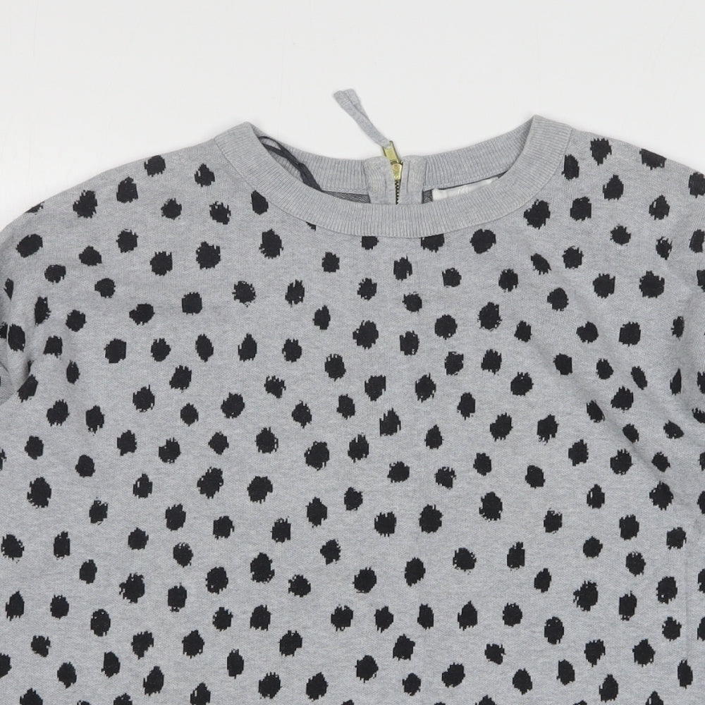 H&M Womens Grey Round Neck Animal Print Cotton Pullover Jumper Size S
