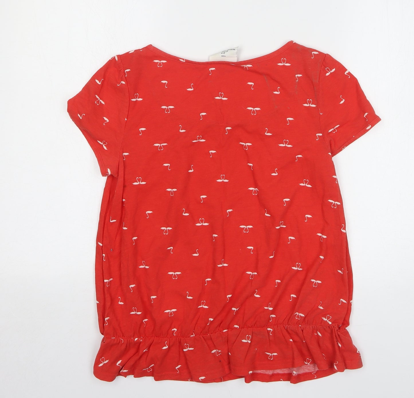 NEXT Womens Red Geometric Polyester Basic T-Shirt Size 14 Round Neck - Swans