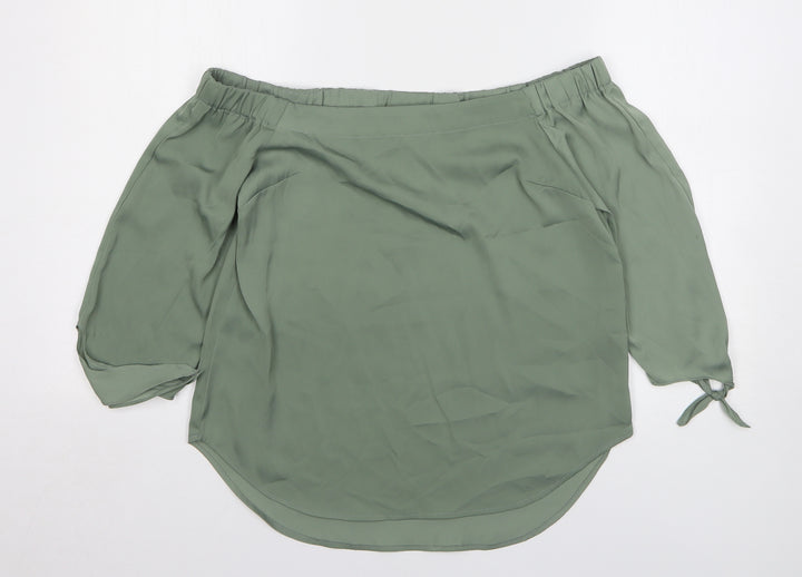 Warehouse Womens Green Polyester Basic Blouse Size 10 Off the Shoulder