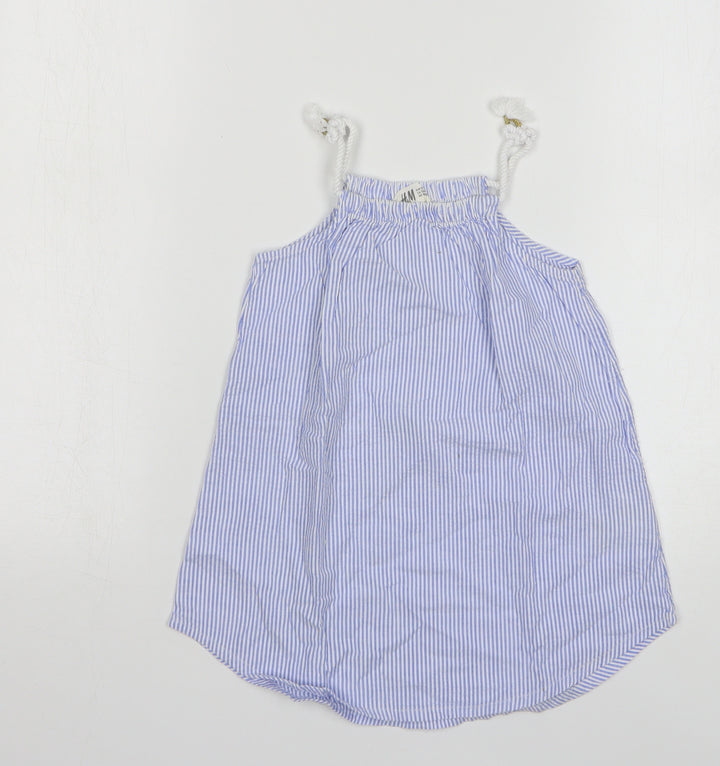 H&M Girls Blue Striped Cotton Tank Dress Size 2 Years Square Neck Pullover