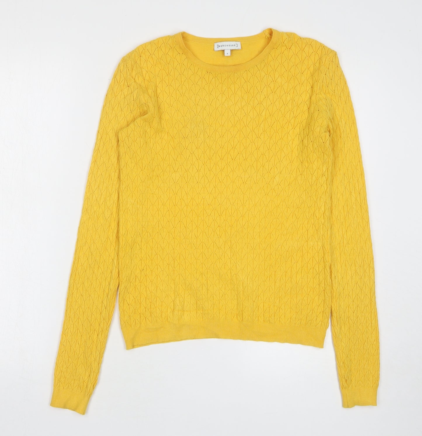 Warehouse Womens Yellow Round Neck Viscose Pullover Jumper Size 8