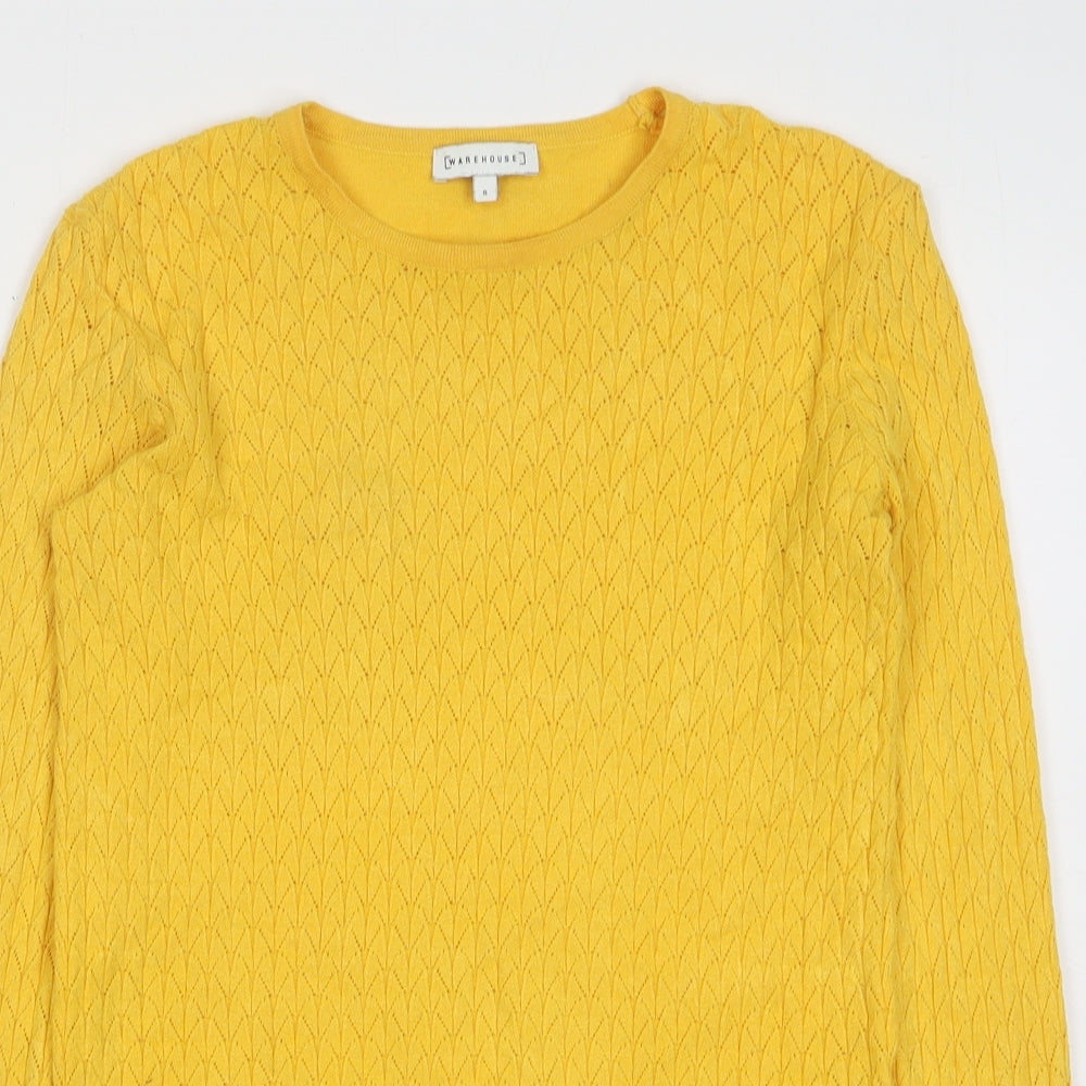 Warehouse Womens Yellow Round Neck Viscose Pullover Jumper Size 8