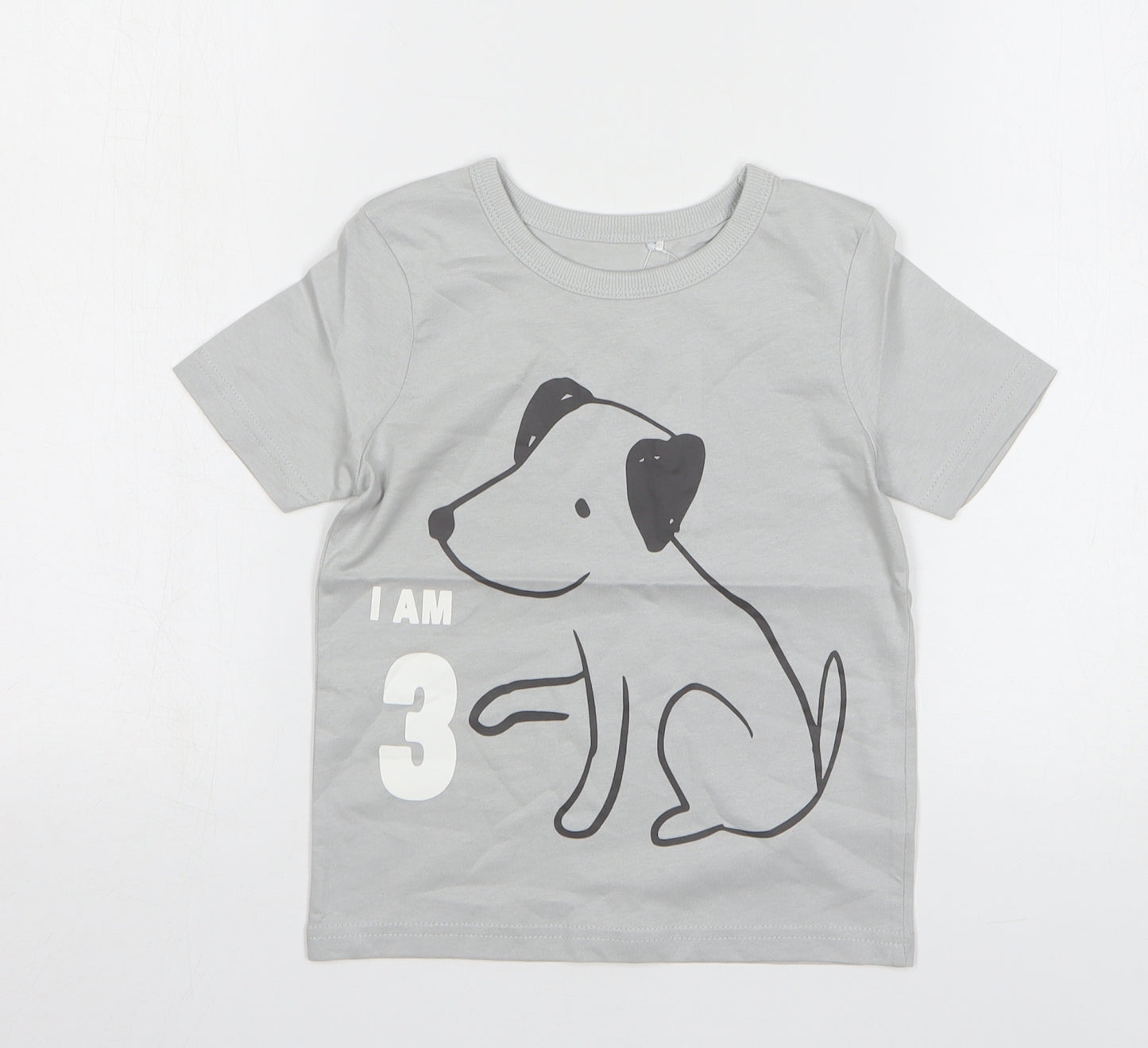 George Boys Grey Cotton Basic T-Shirt Size 3-4 Years Round Neck Pullover - Dog I Am 3