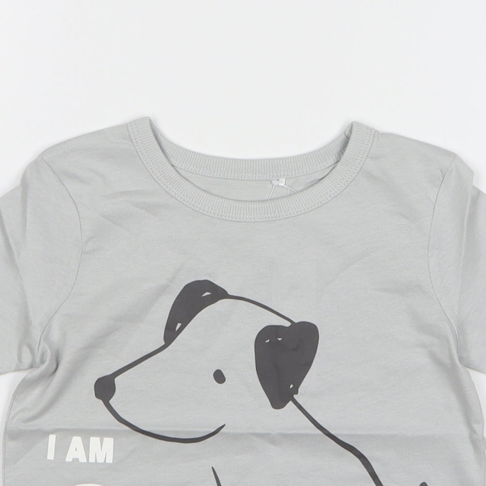 George Boys Grey Cotton Basic T-Shirt Size 3-4 Years Round Neck Pullover - Dog I Am 3