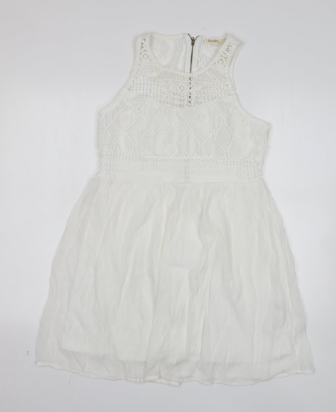 Rebellion Womens White Polyester A-Line Size M Round Neck Zip