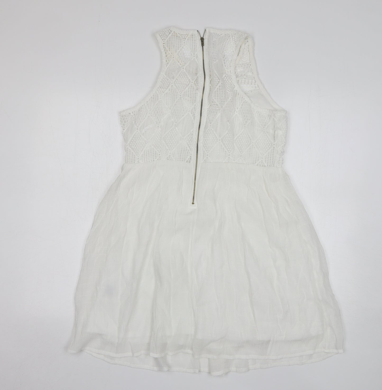 Rebellion Womens White Polyester A-Line Size M Round Neck Zip