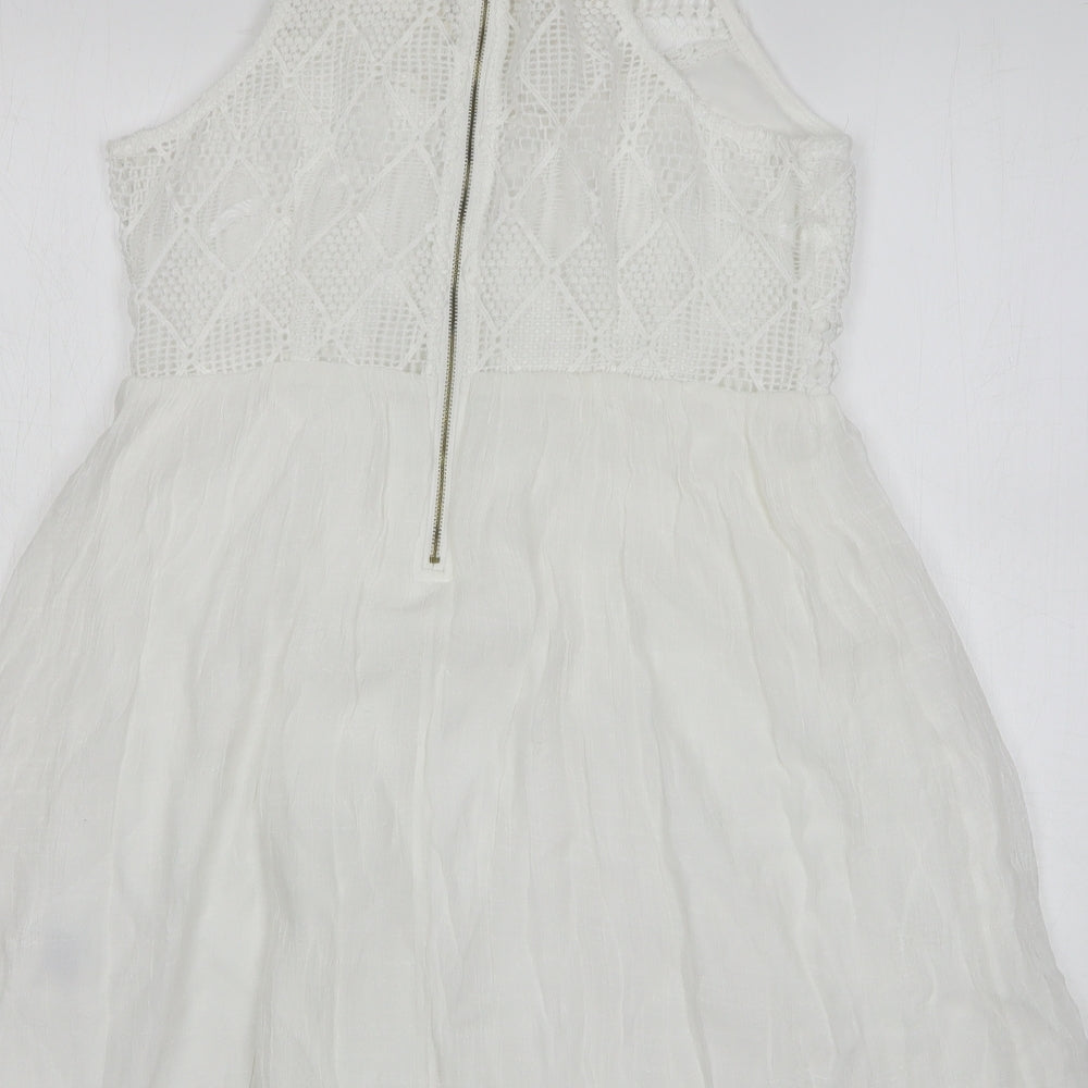 Rebellion Womens White Polyester A-Line Size M Round Neck Zip