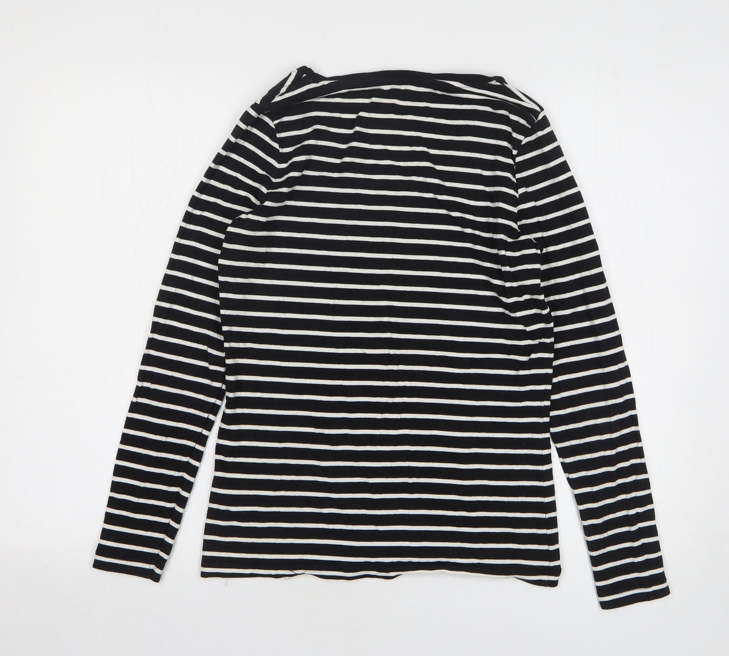 TU Womens Black Striped Cotton Basic T-Shirt Size 14 Round Neck