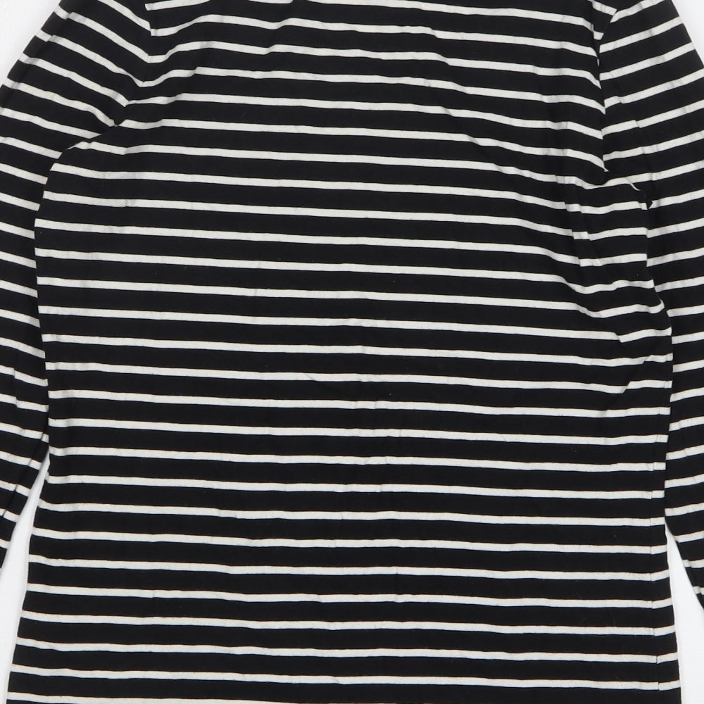 TU Womens Black Striped Cotton Basic T-Shirt Size 14 Round Neck