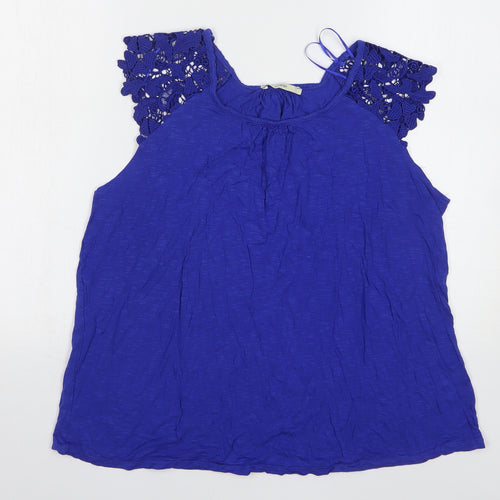 George Womens Blue Floral Viscose Basic Tank Size 14 Round Neck