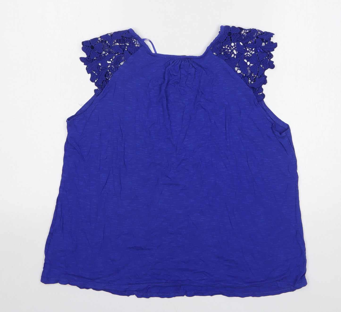 George Womens Blue Floral Viscose Basic Tank Size 14 Round Neck